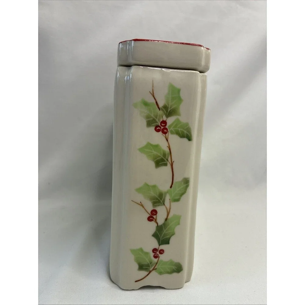 Andrea by Sadek Williamsburg Christmas Flower Frog Vase Holly Berry Ceramic 6x7